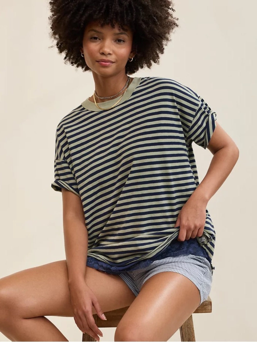 Aerie Boyfriend Oversized Striped Top and Old Navy Jogger Sweatpants Womens M - Picture 3 of 16